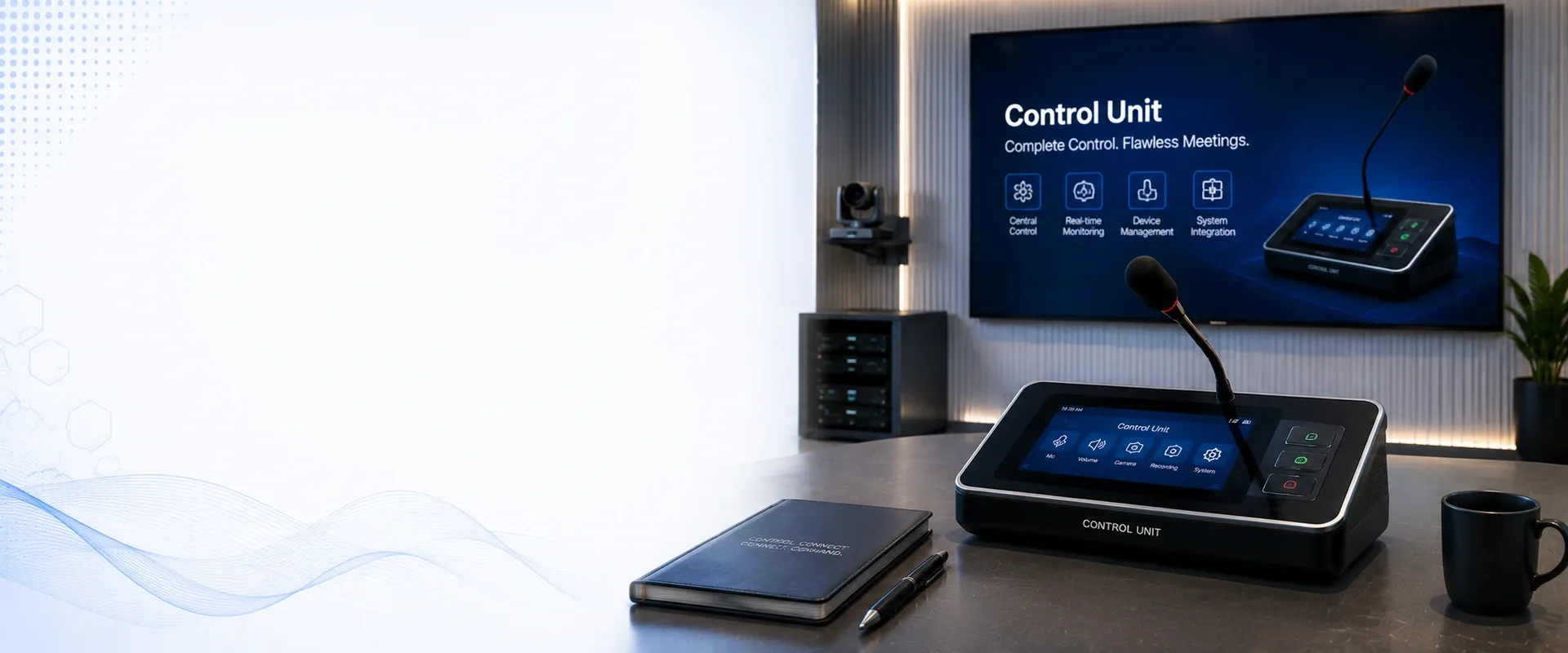 Conference control unit for centralized meeting management in a professional boardroom