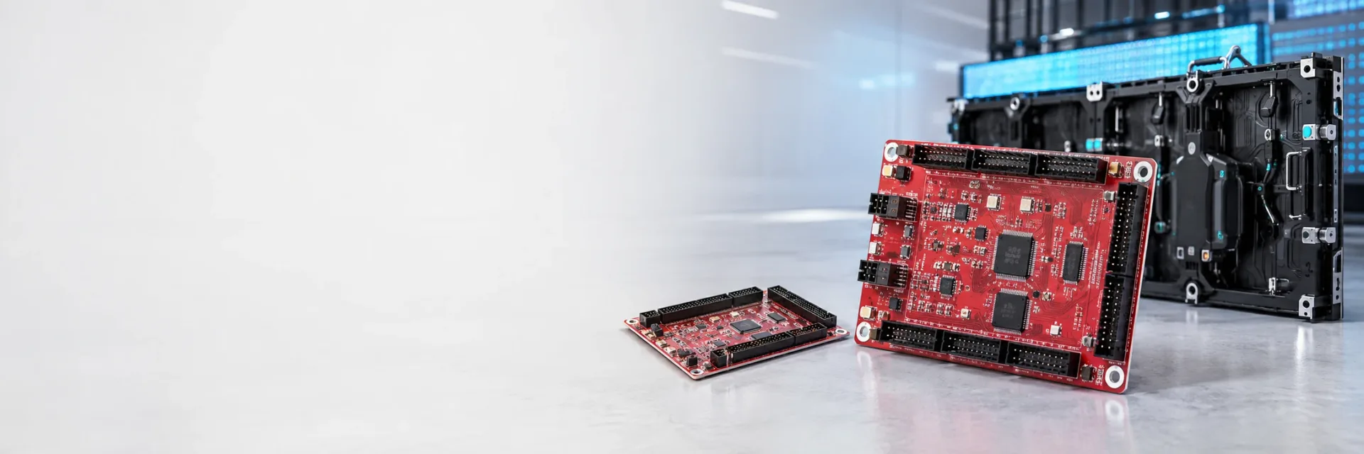 Illustration of LED receiving circuit boards and a modular display cabinet