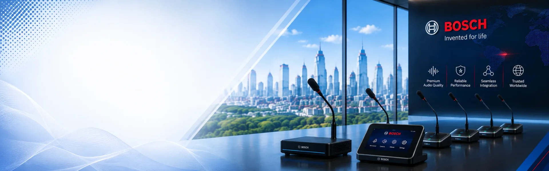 Bosch conference system installed in a professional meeting room