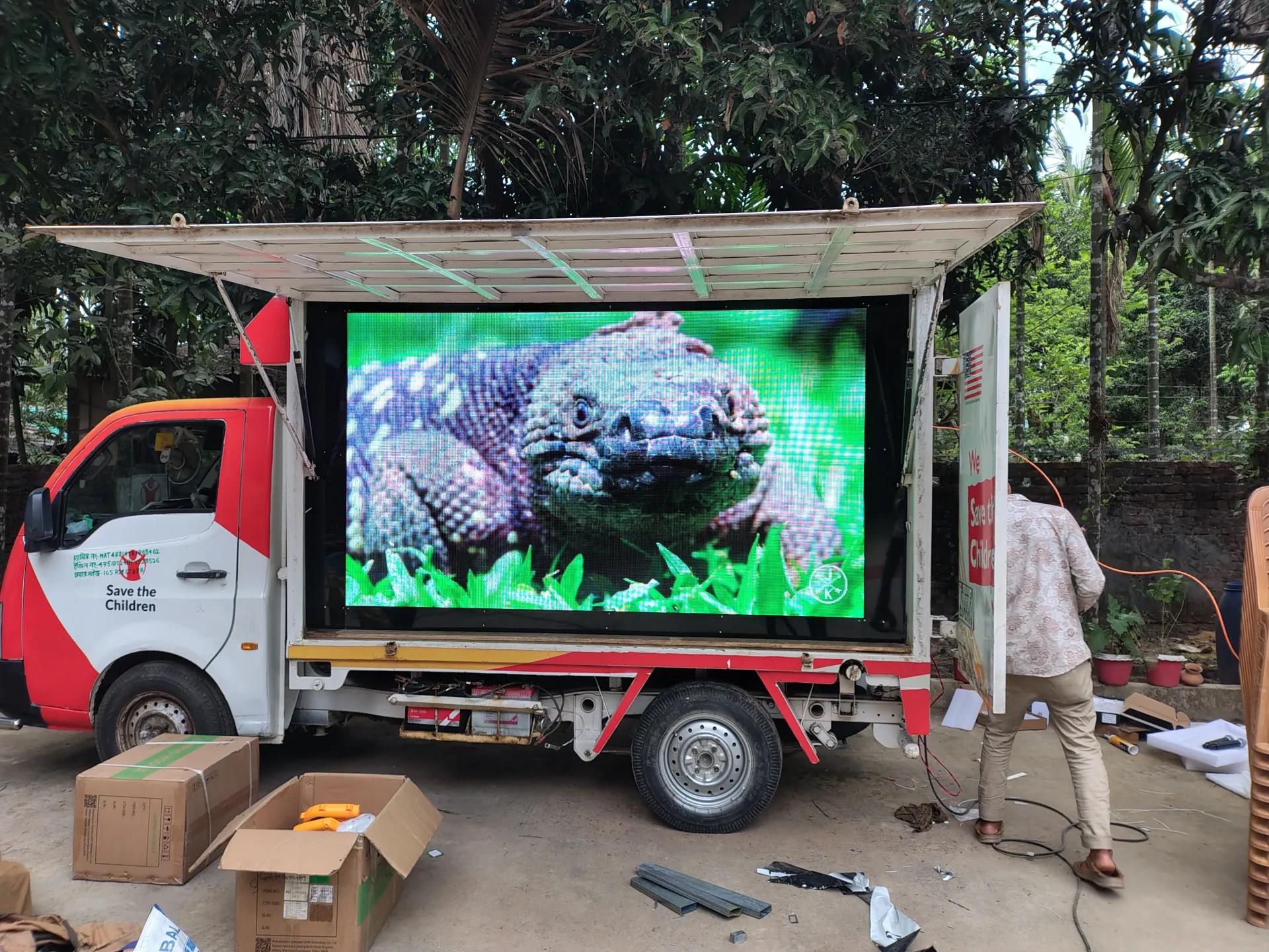 P5 Lampro outdoor LED display project for Save the Children in Dhaka