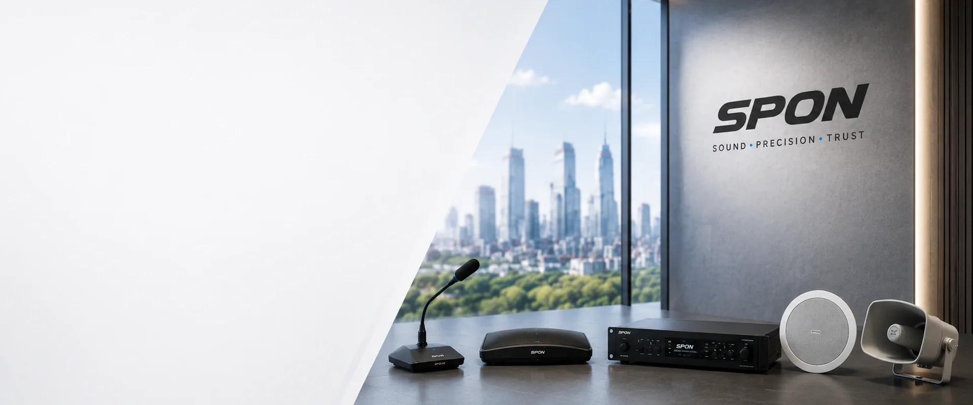 SPON conference system installed in a professional meeting room